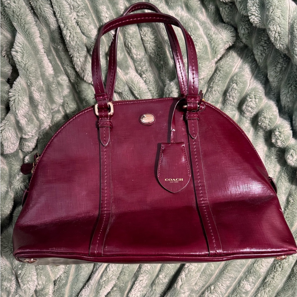 Coach Purple Satchel with Glossy Finish and Elegant Shape
